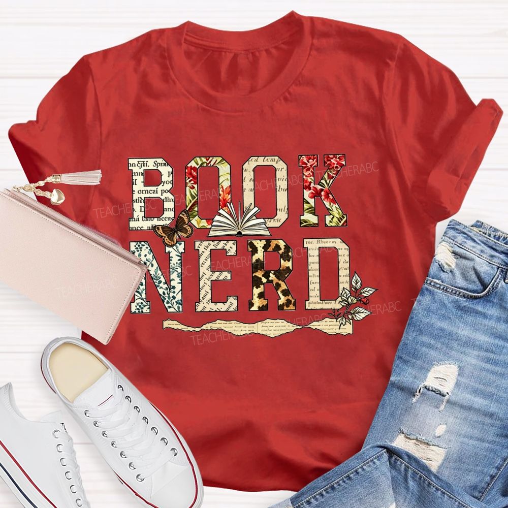Book Nerd And Floral Leopard Butterfly Open Book Reader T-shirt