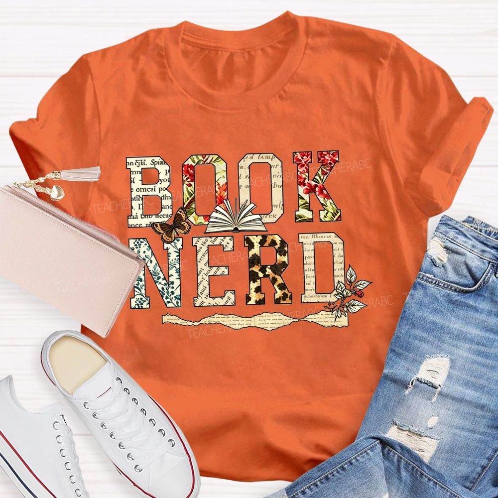 Book Nerd And Floral Leopard Butterfly Open Book Reader T-shirt