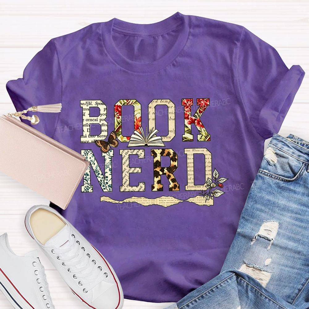 Book Nerd And Floral Leopard Butterfly Open Book Reader T-shirt