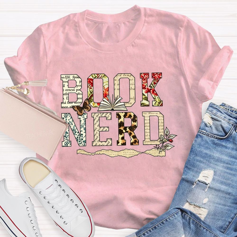 Book Nerd And Floral Leopard Butterfly Open Book Reader T-shirt
