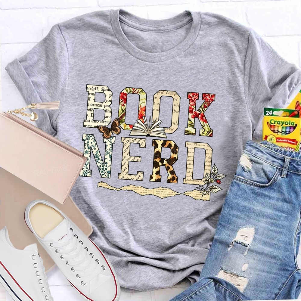 Book Nerd And Floral Leopard Butterfly Open Book Reader T-shirt