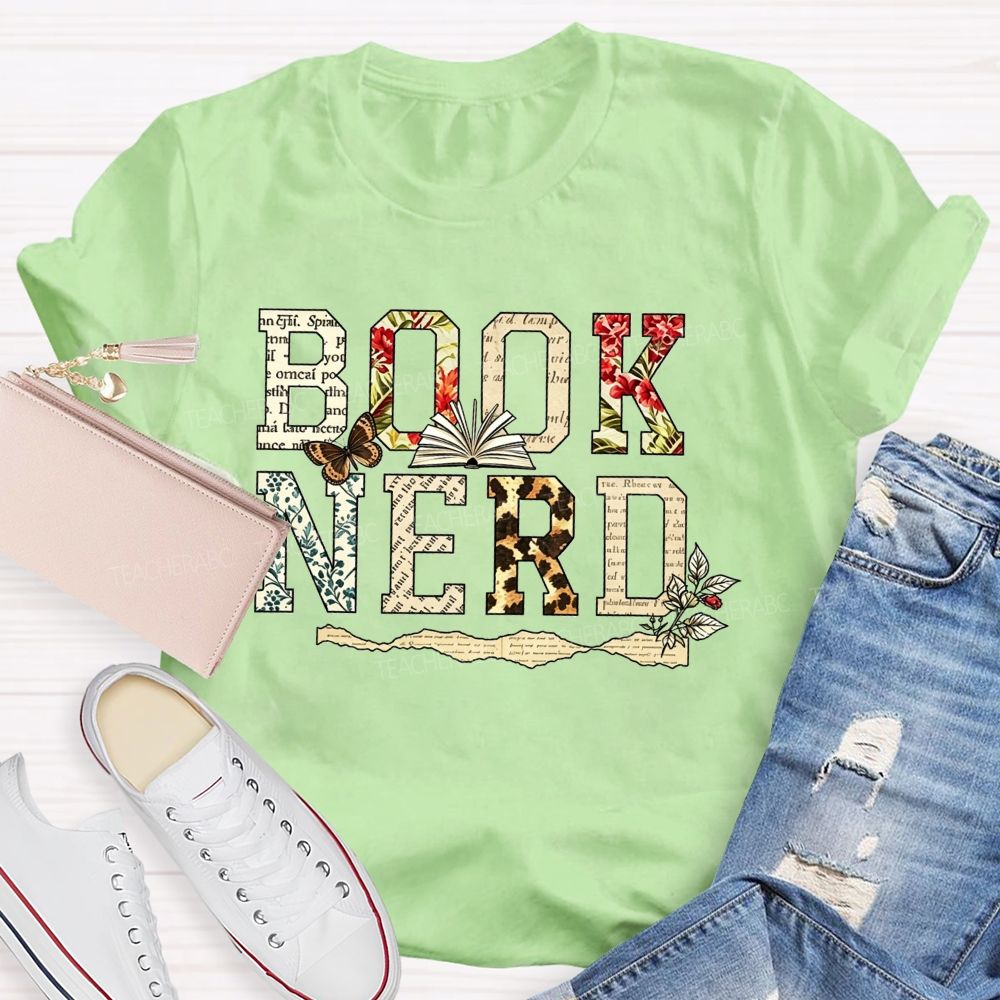 Book Nerd And Floral Leopard Butterfly Open Book Reader T-shirt
