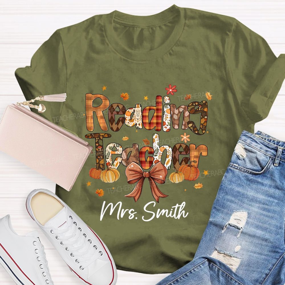 Personalized Reading Teacher Name Fall Season Teacher T-Shirt