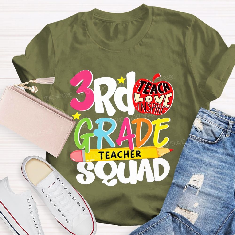 Personalized Grade 3rd Grade Teacher Squad Teach Love Inspire T-shirt