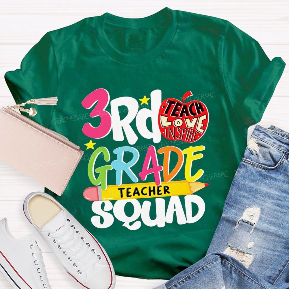 Personalized Grade 3rd Grade Teacher Squad Teach Love Inspire T-shirt
