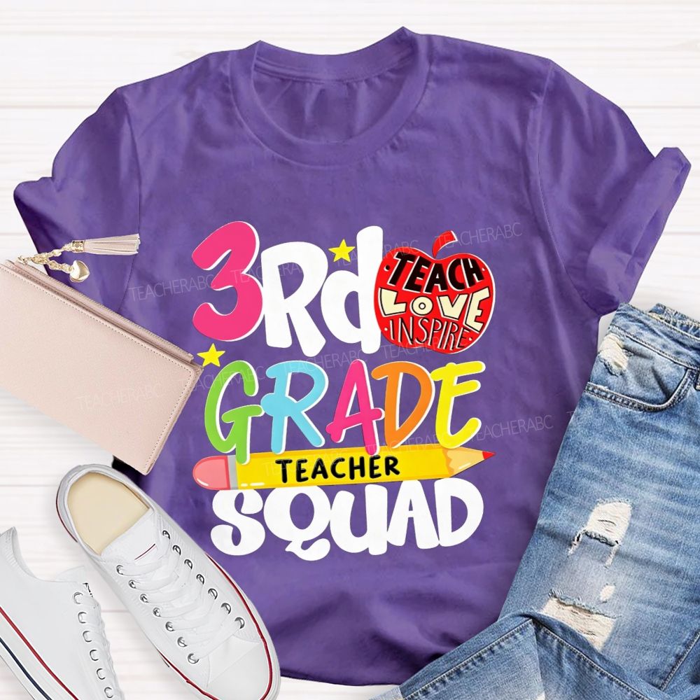Personalized Grade 3rd Grade Teacher Squad Teach Love Inspire T-shirt
