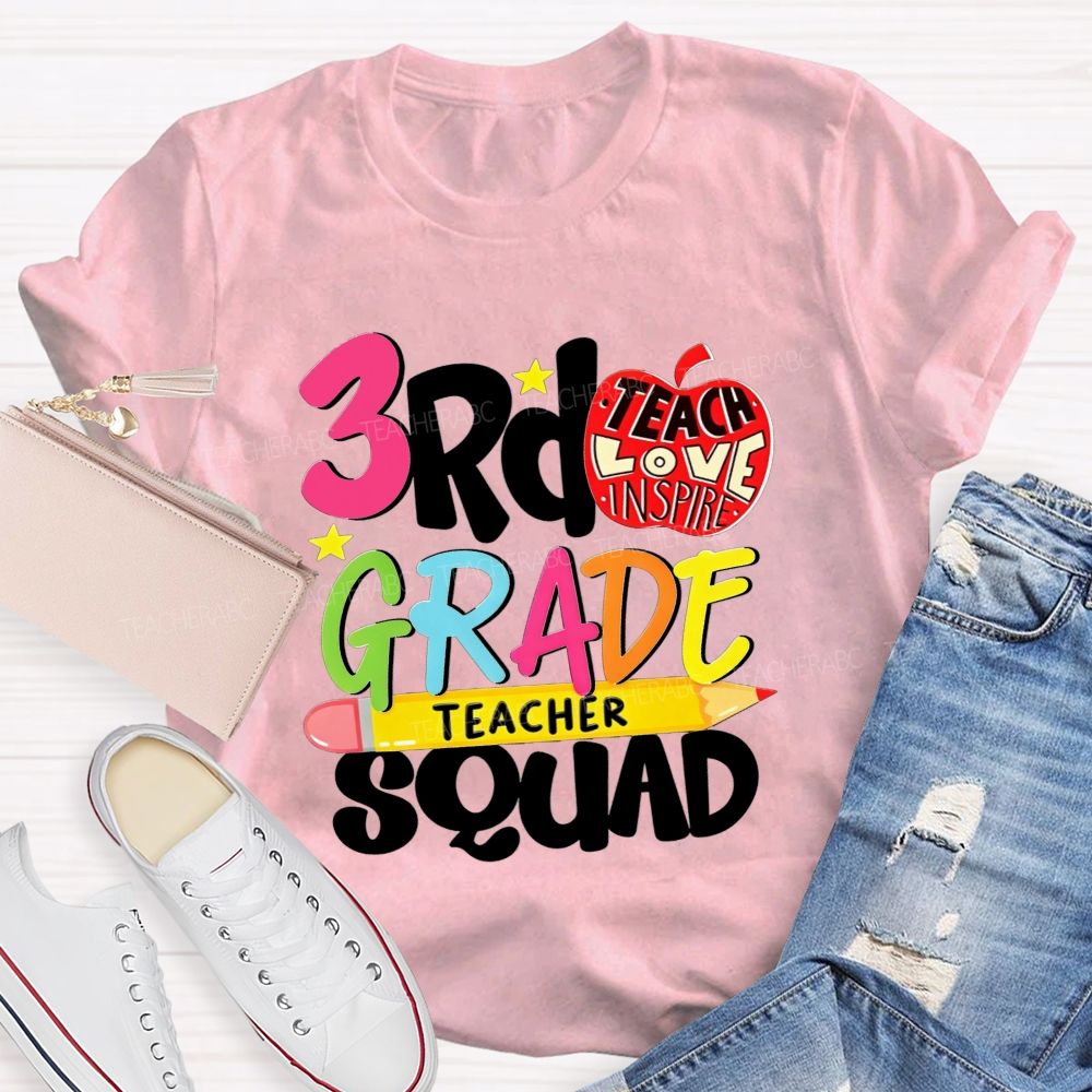 Personalized Grade 3rd Grade Teacher Squad Teach Love Inspire T-shirt