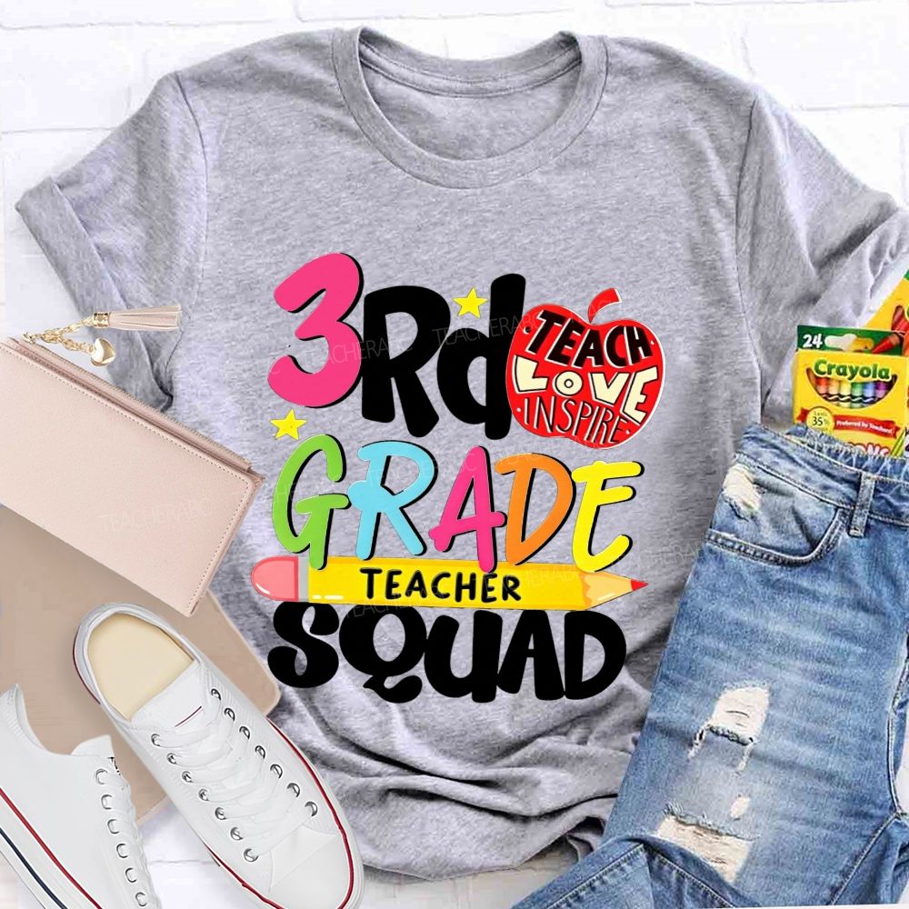 Personalized Grade 3rd Grade Teacher Squad Teach Love Inspire T-shirt