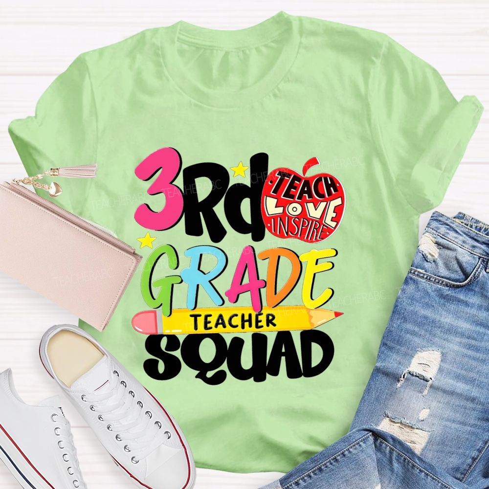 Personalized Grade 3rd Grade Teacher Squad Teach Love Inspire T-shirt