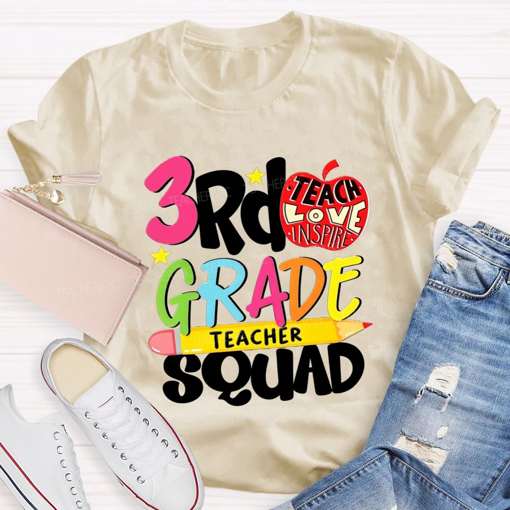 Personalized Grade 3rd Grade Teacher Squad Teach Love Inspire T-shirt