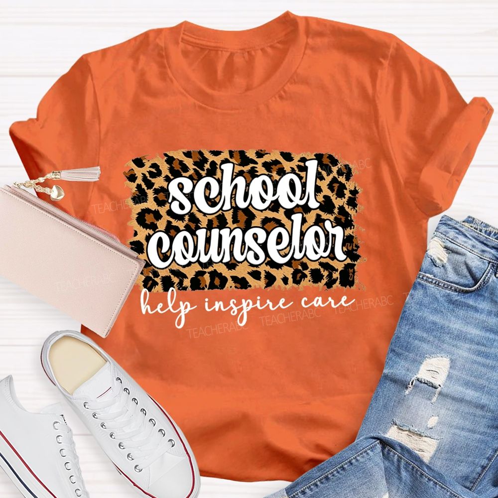 School Counselor Help Inspire Care Leopard Print T-shirt
