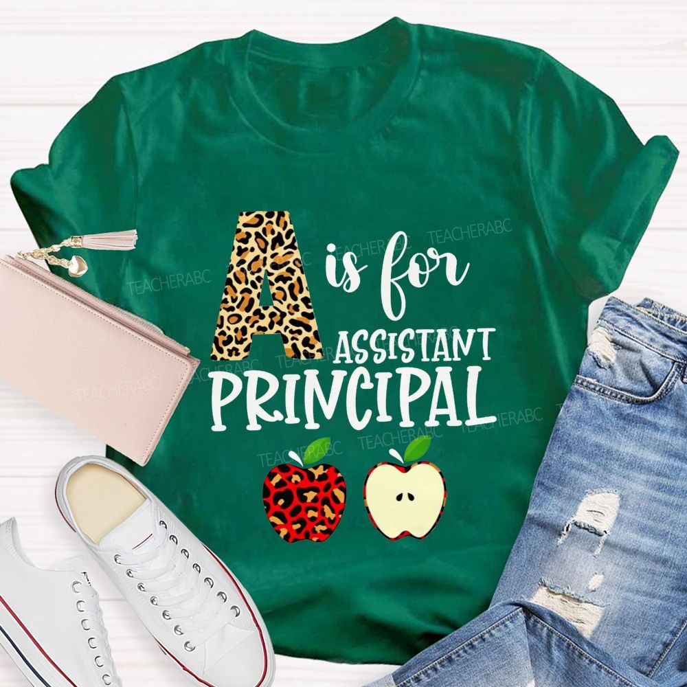 A Is For Assistant Principal Leopard Print Apple T-shirt