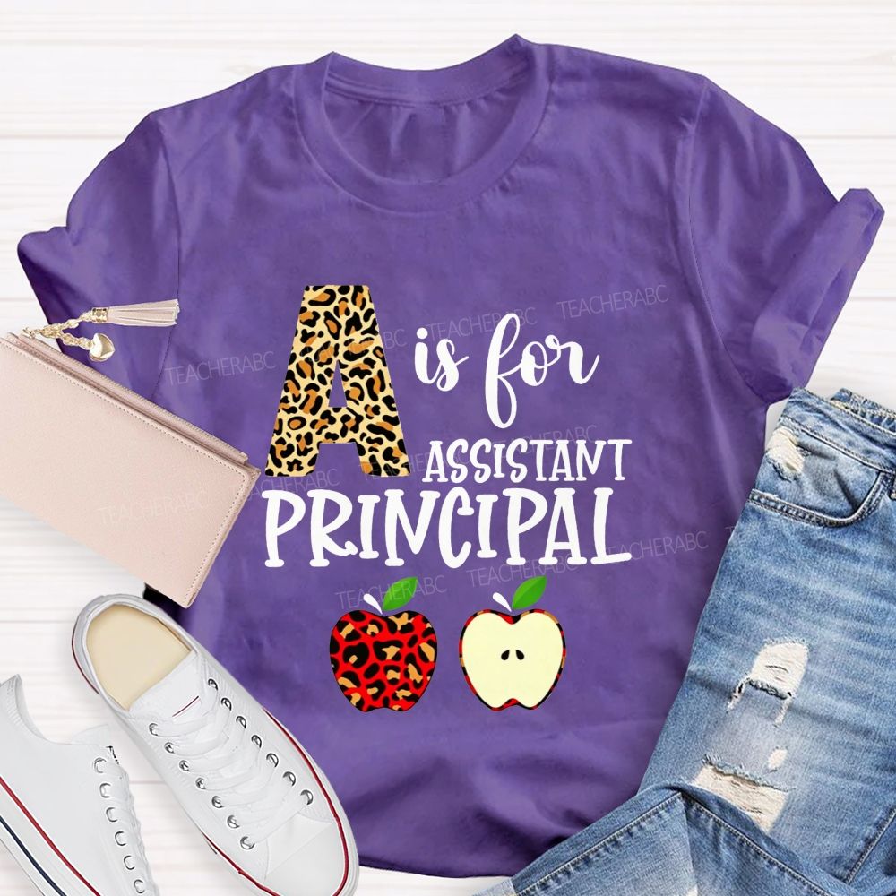 A Is For Assistant Principal Leopard Print Apple T-shirt