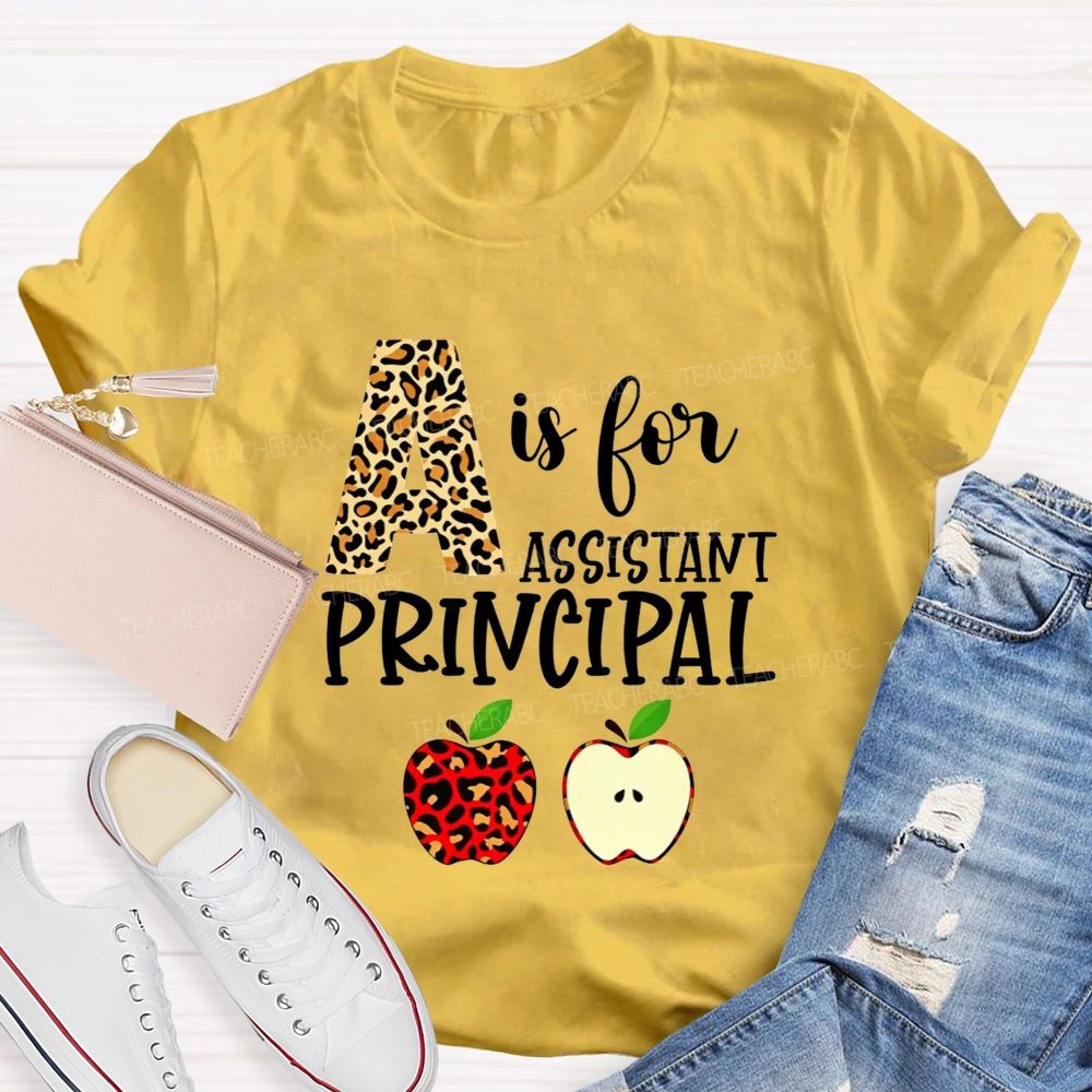 A Is For Assistant Principal Leopard Print Apple T-shirt