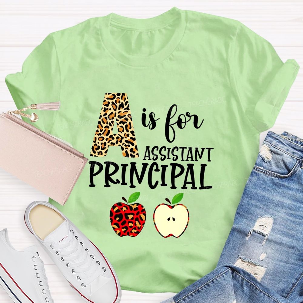 A Is For Assistant Principal Leopard Print Apple T-shirt
