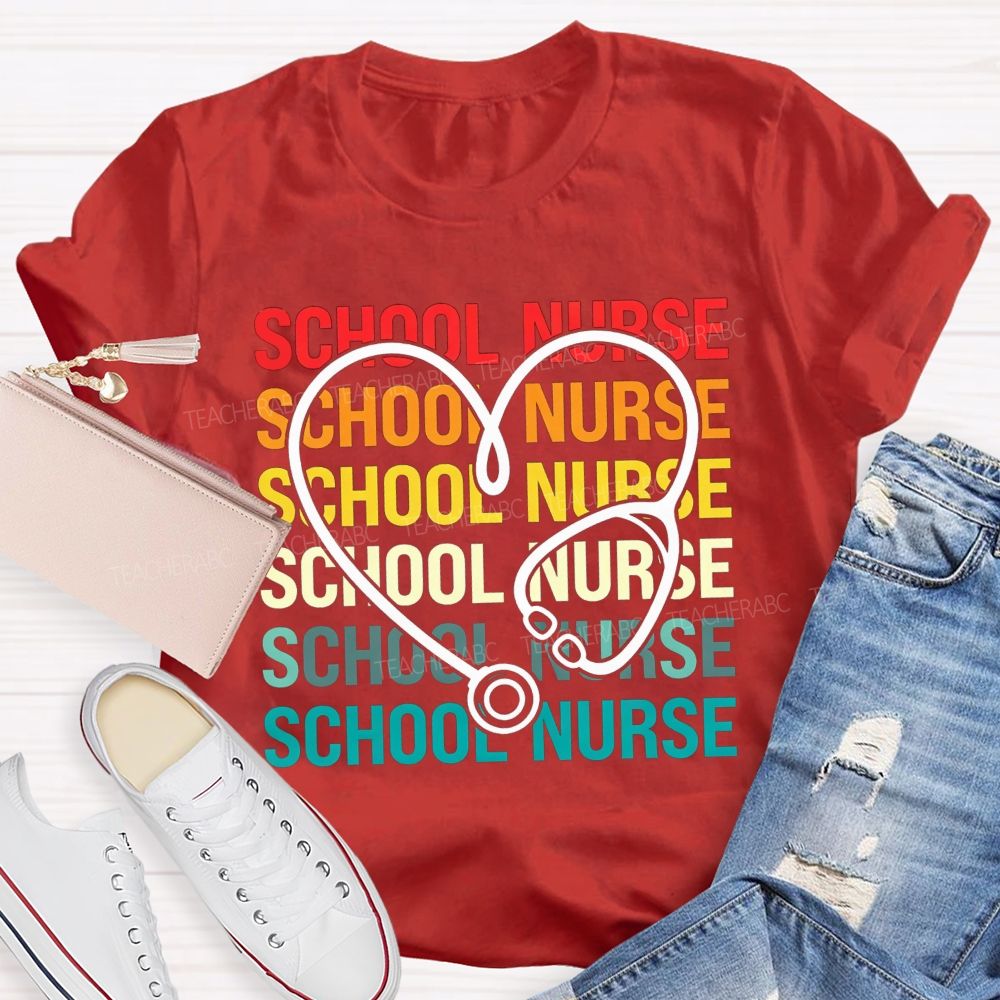 School Nurse Rainbow Heart Stethoscope T-shirt