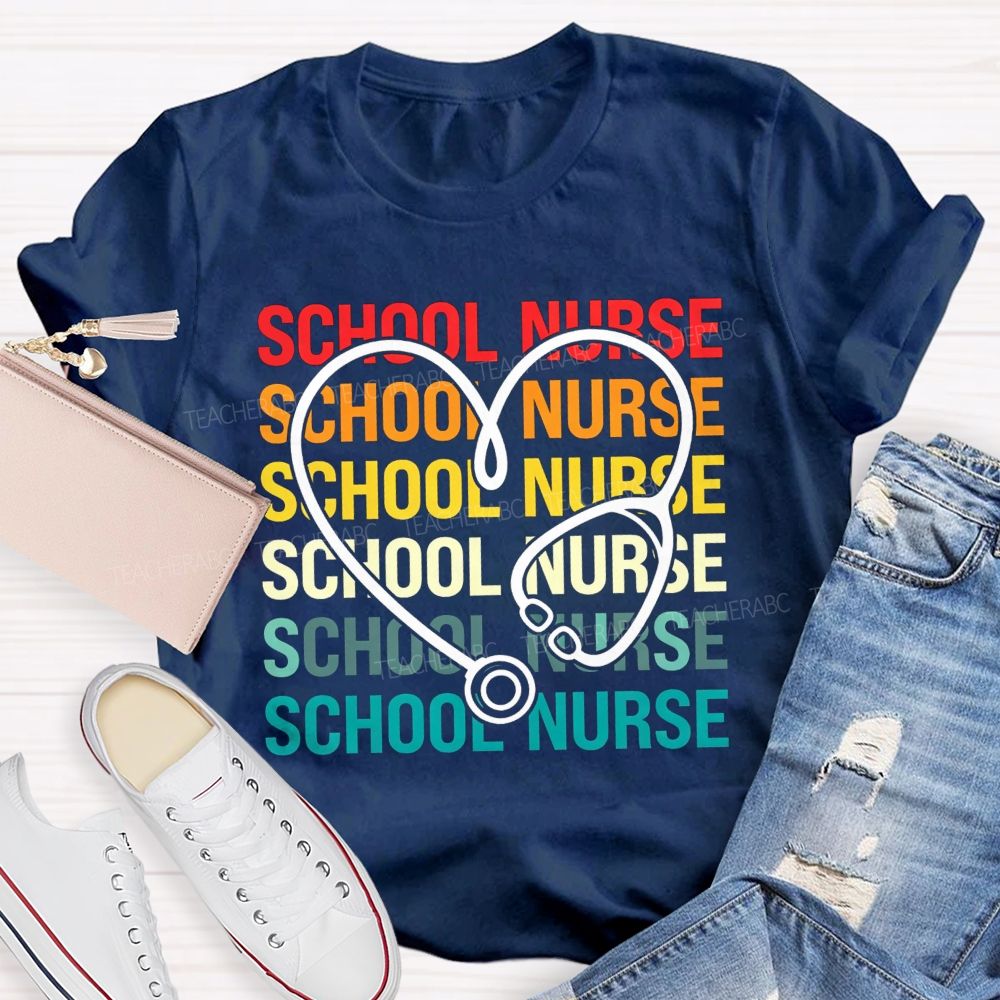 School Nurse Rainbow Heart Stethoscope T-shirt