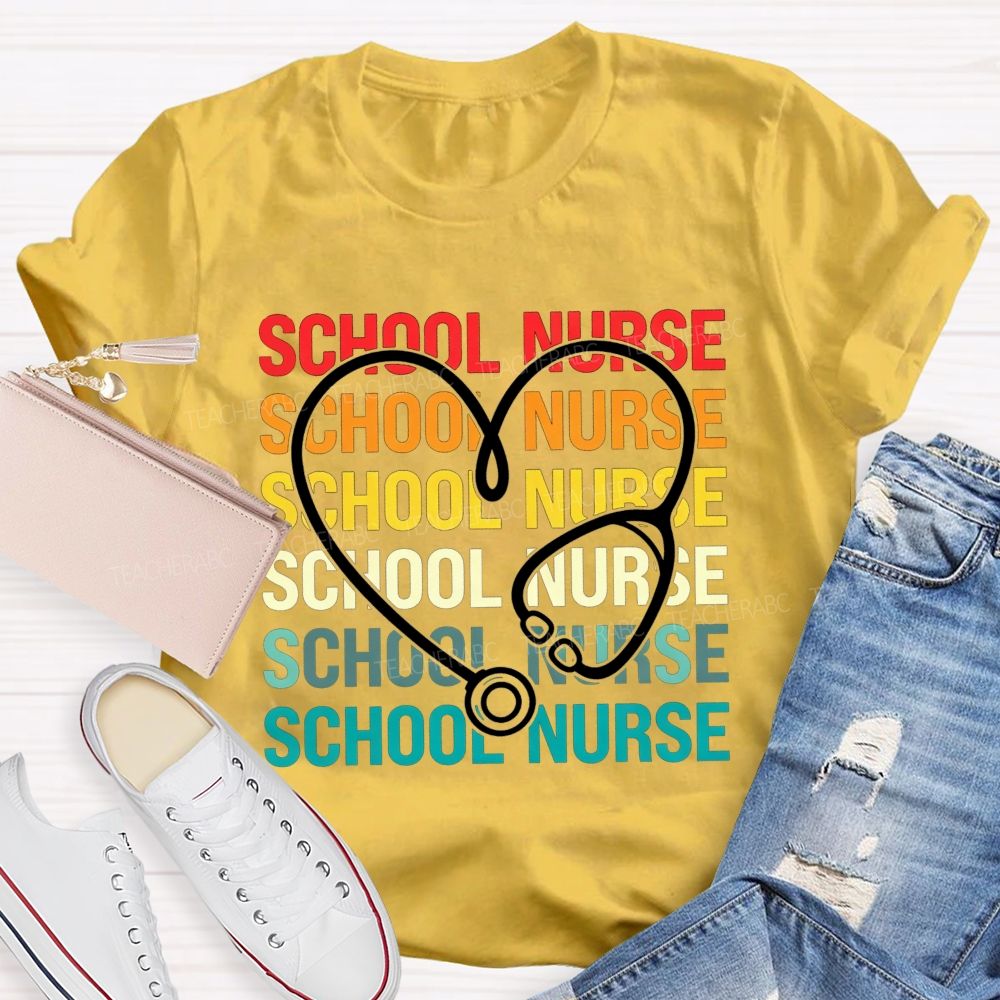 School Nurse Rainbow Heart Stethoscope T-shirt
