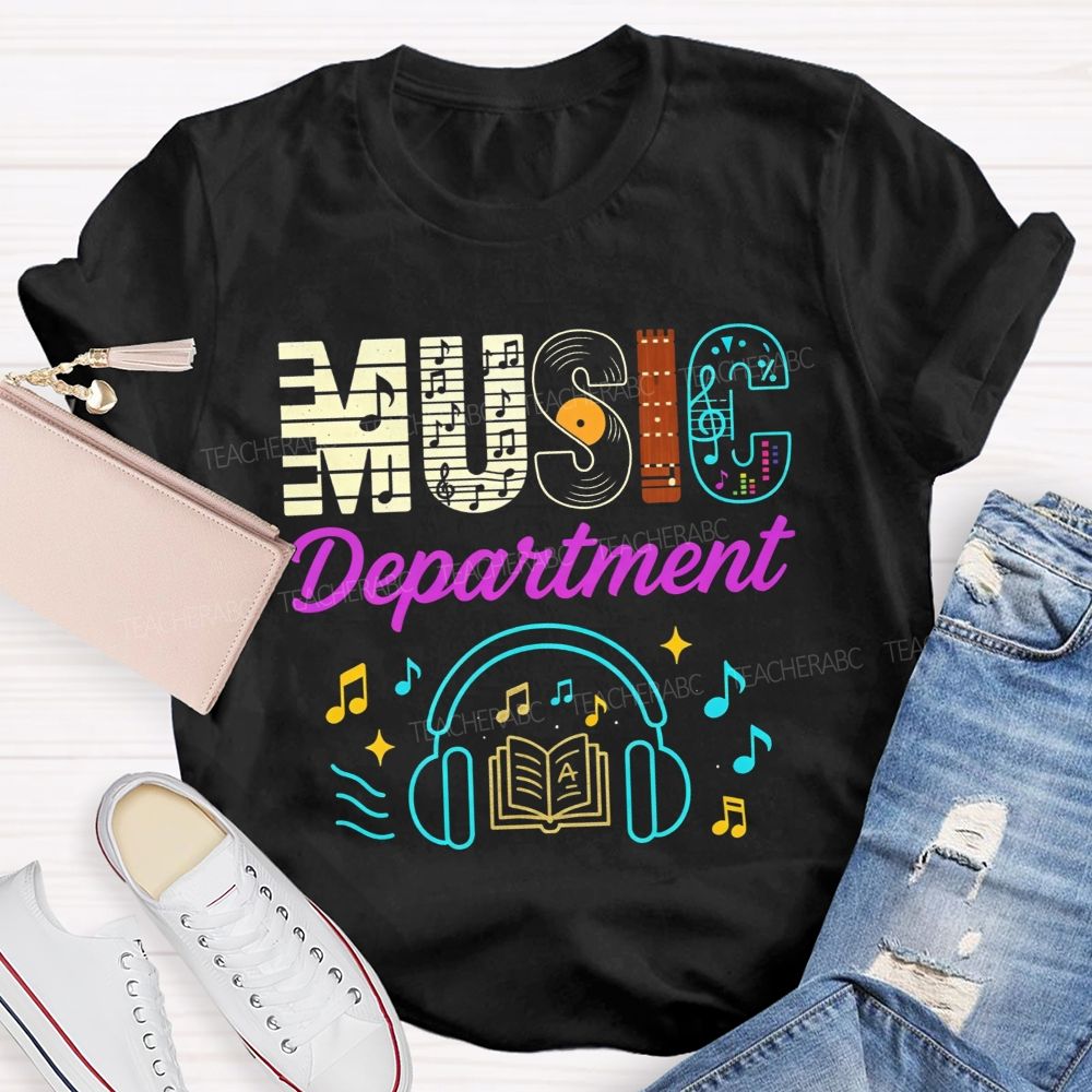 Music Department Creative Letter Vinyl Record Headphones T-shirt