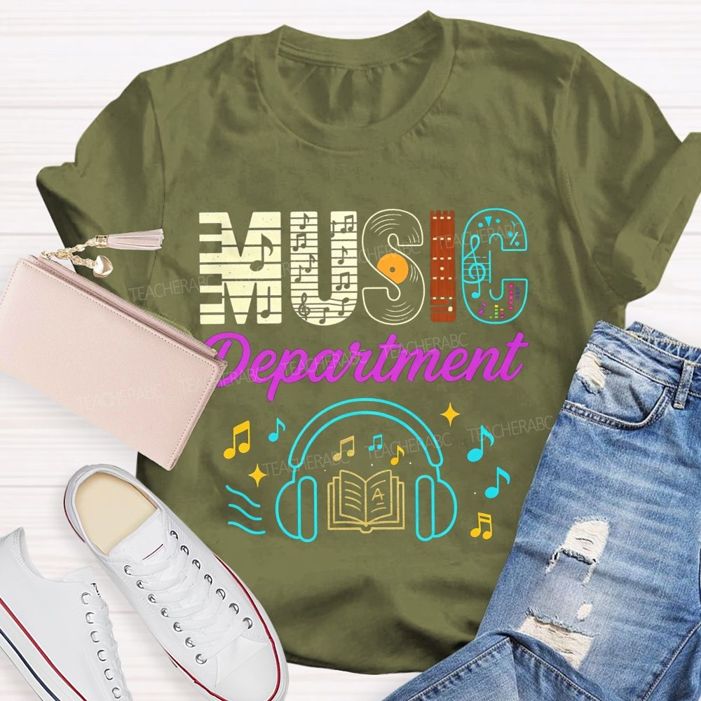 Music Department Creative Letter Vinyl Record Headphones T-shirt