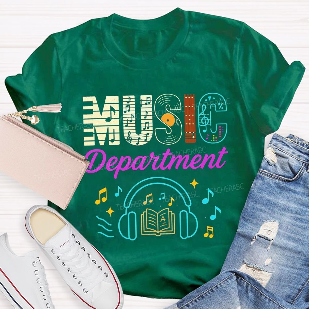 Music Department Creative Letter Vinyl Record Headphones T-shirt
