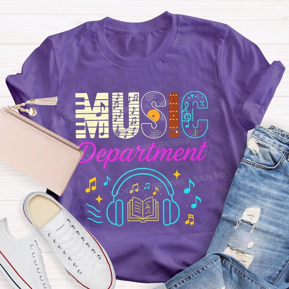 Music Department Creative Letter Vinyl Record Headphones T-shirt