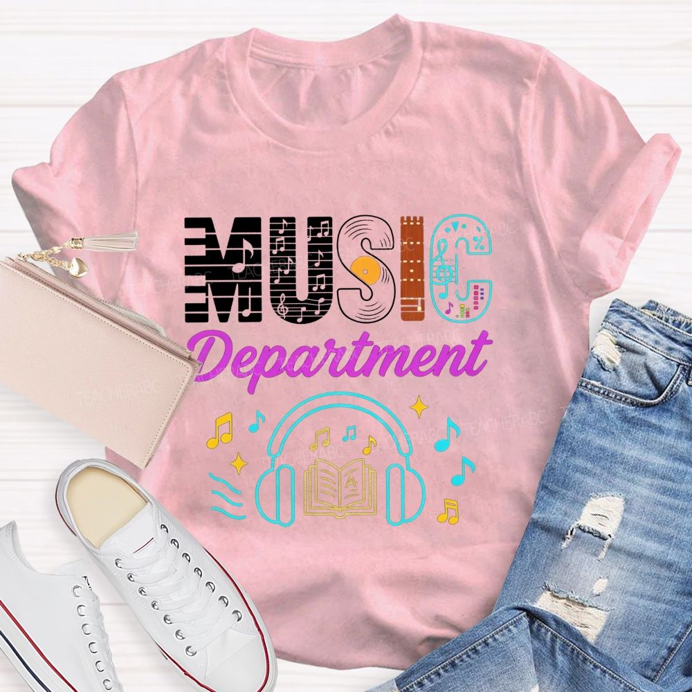 Music Department Creative Letter Vinyl Record Headphones T-shirt