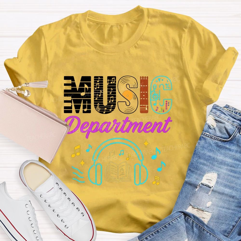 Music Department Creative Letter Vinyl Record Headphones T-shirt
