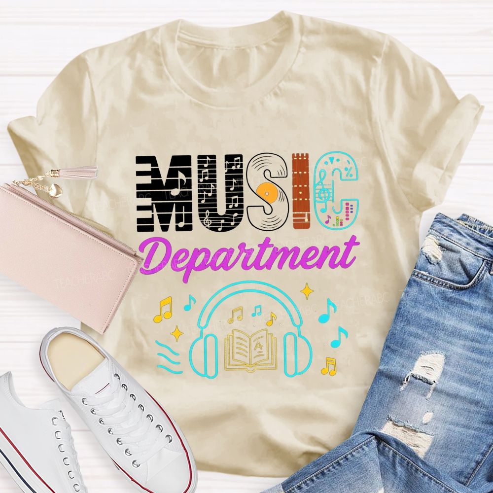 Music Department Creative Letter Vinyl Record Headphones T-shirt