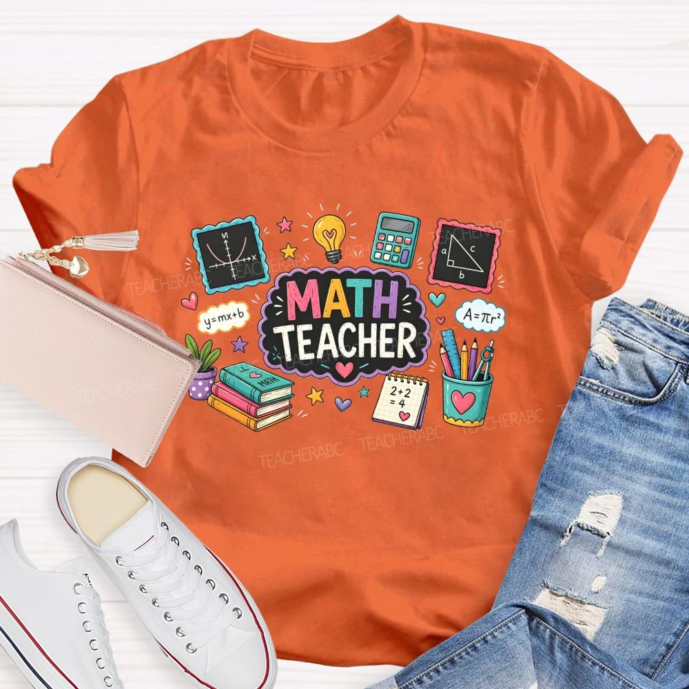 Math Teacher Cute Math Formula Light Bulb Calculator School Supplies T-shirt