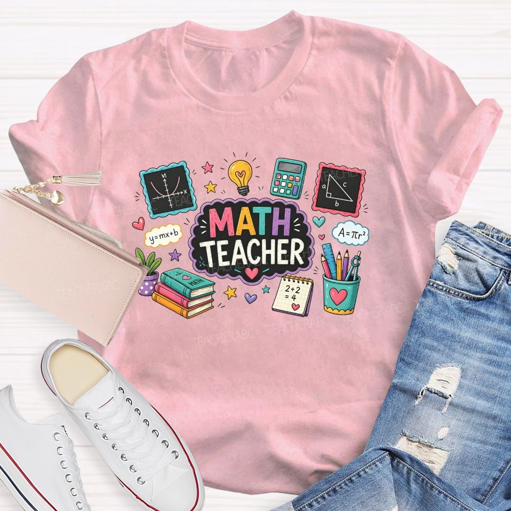 Math Teacher Cute Math Formula Light Bulb Calculator School Supplies T-shirt
