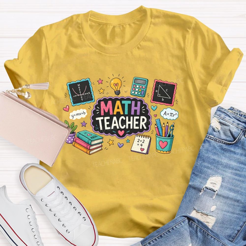 Math Teacher Cute Math Formula Light Bulb Calculator School Supplies T-shirt