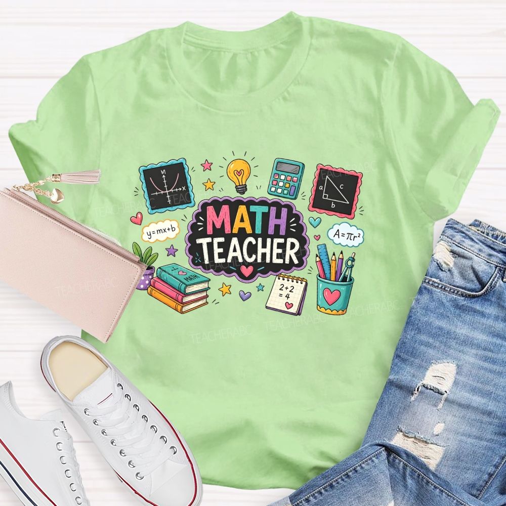 Math Teacher Cute Math Formula Light Bulb Calculator School Supplies T-shirt