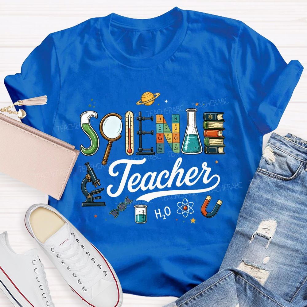 Science Teacher Microscope Periodic Table Planet Lab Equipment T-shirt