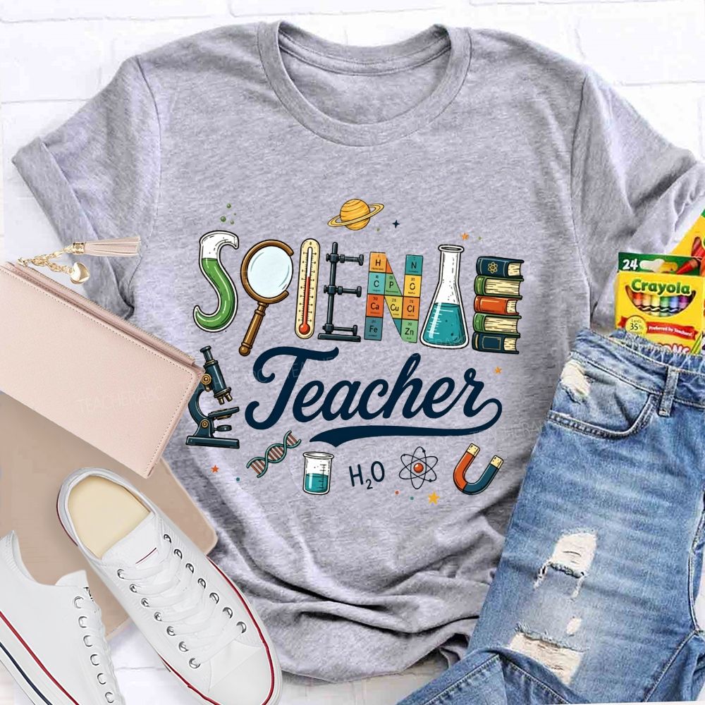 Science Teacher Microscope Periodic Table Planet Lab Equipment T-shirt