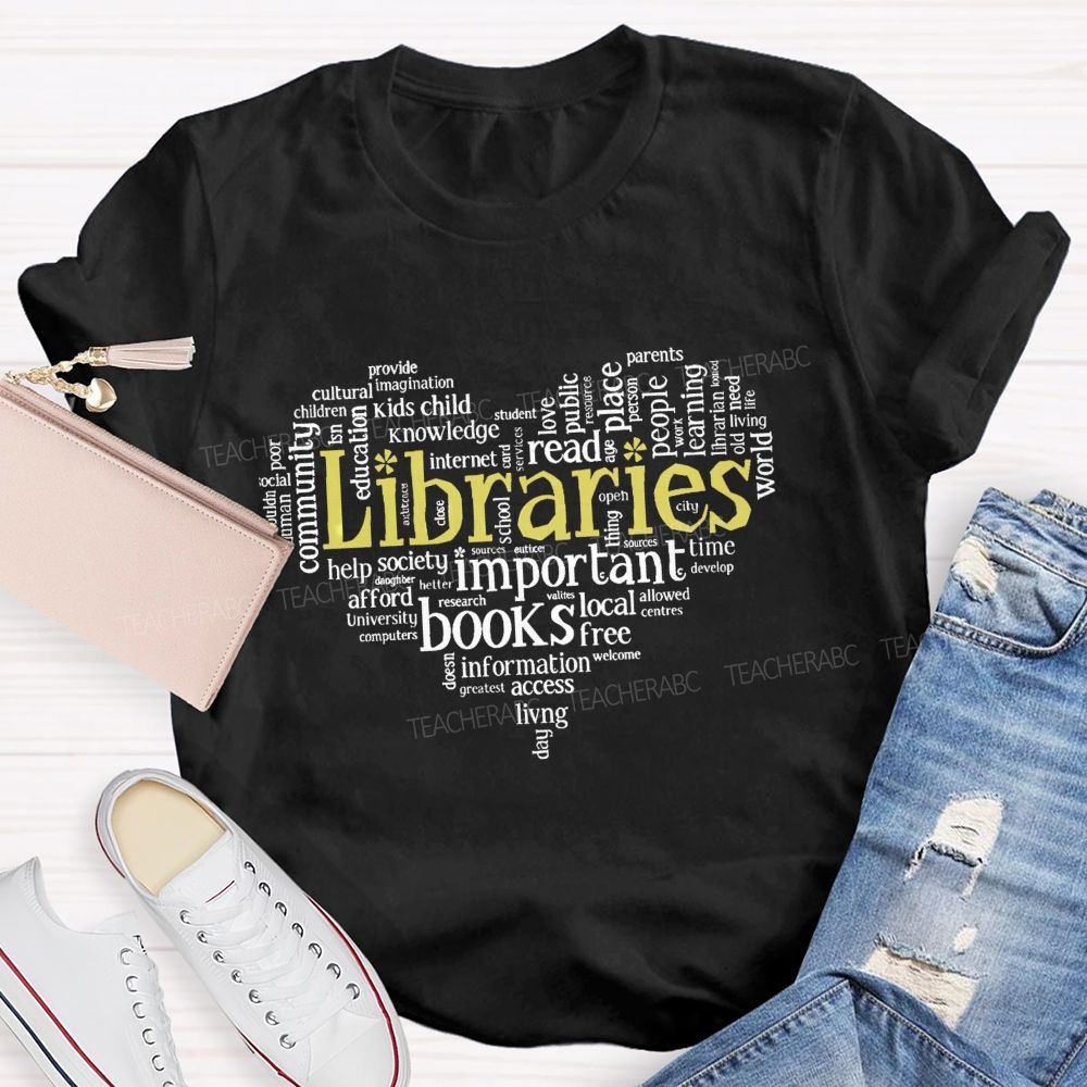 Librarian Important Book Heart Teacher T-Shirt