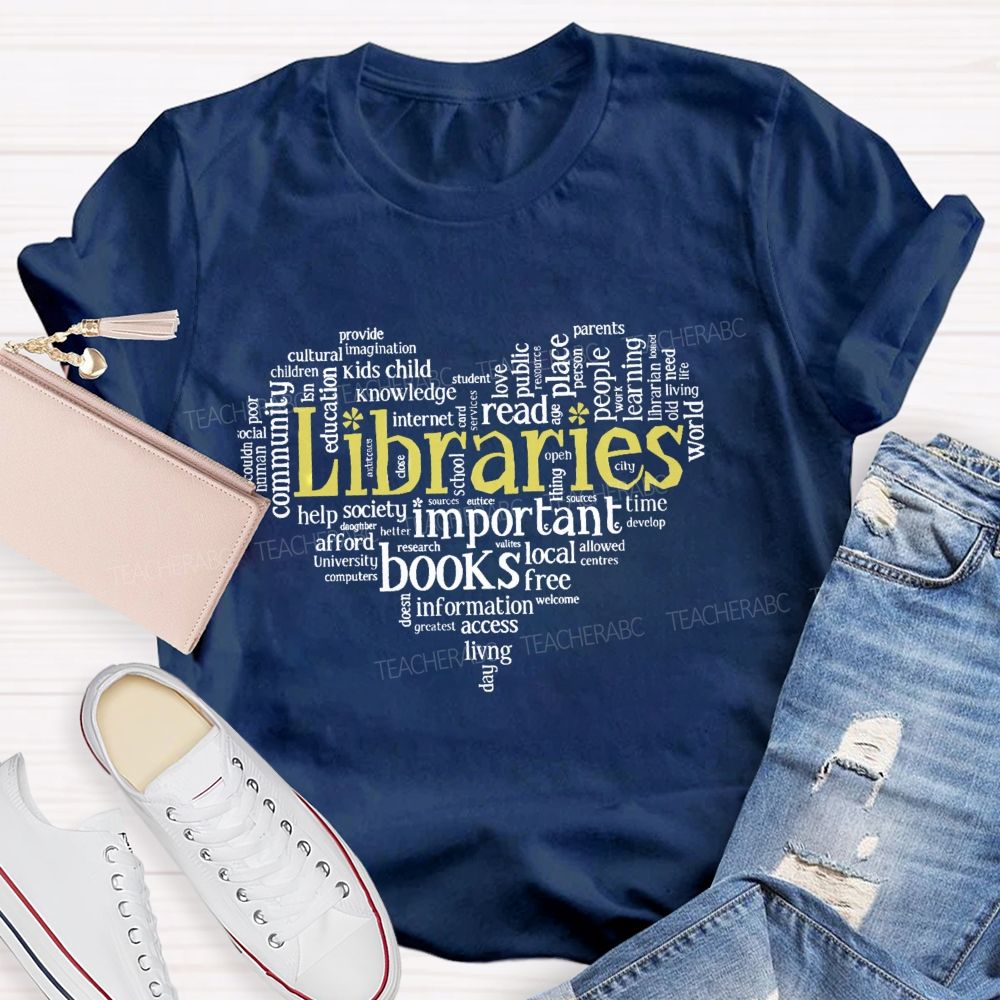 Librarian Important Book Heart Teacher T-Shirt