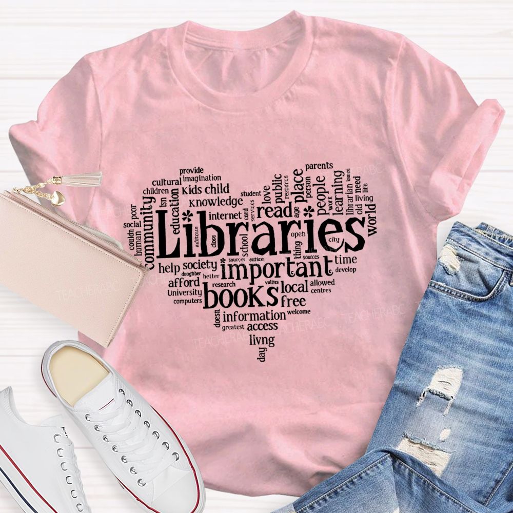 Librarian Important Book Heart Teacher T-Shirt
