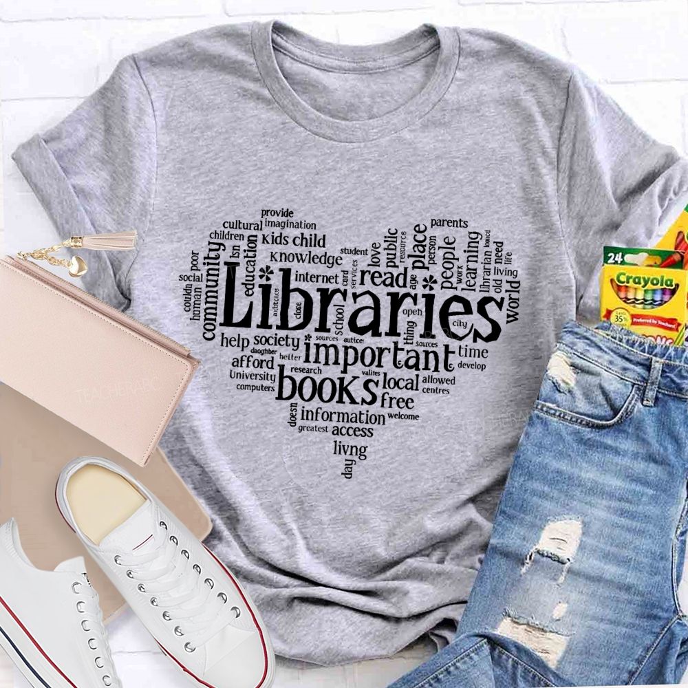 Librarian Important Book Heart Teacher T-Shirt