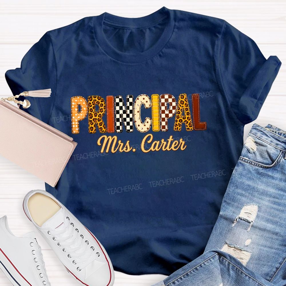 Personalized Principal Name Leopard Letter Teacher T-shirt