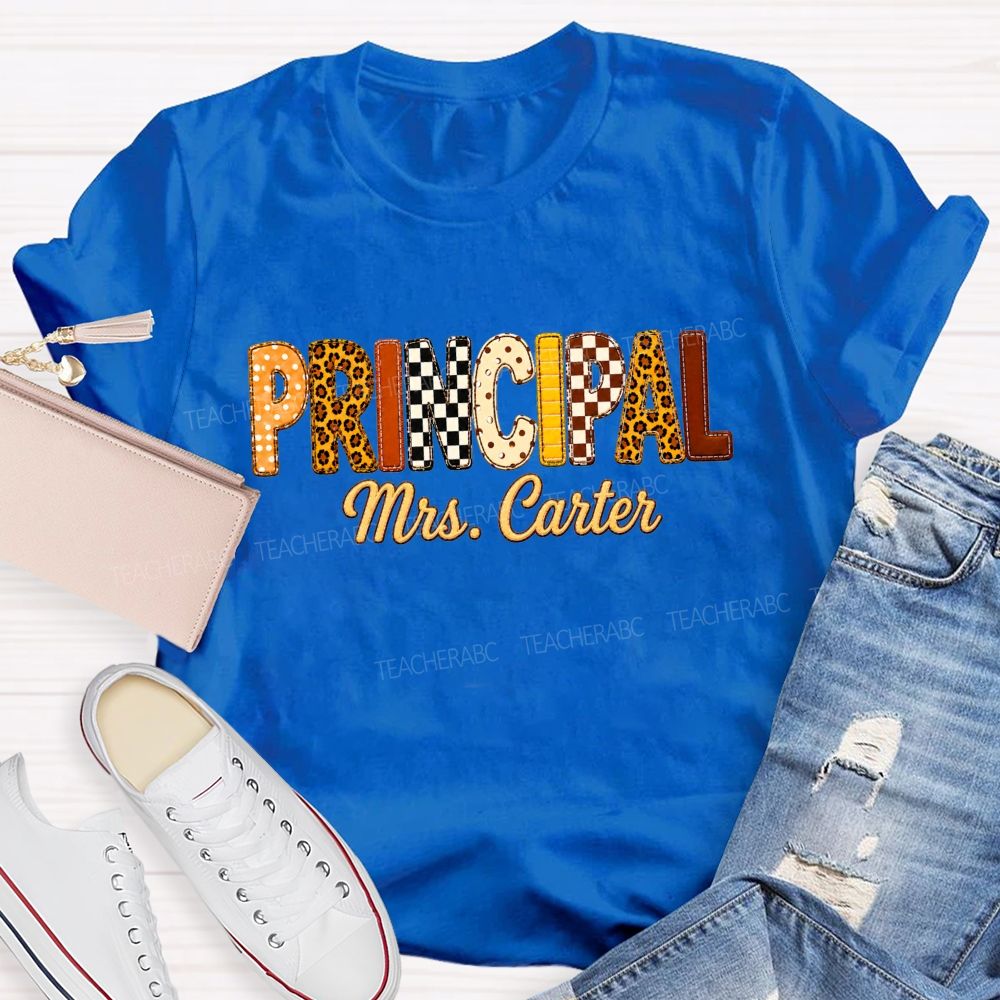 Personalized Principal Name Leopard Letter Teacher T-shirt