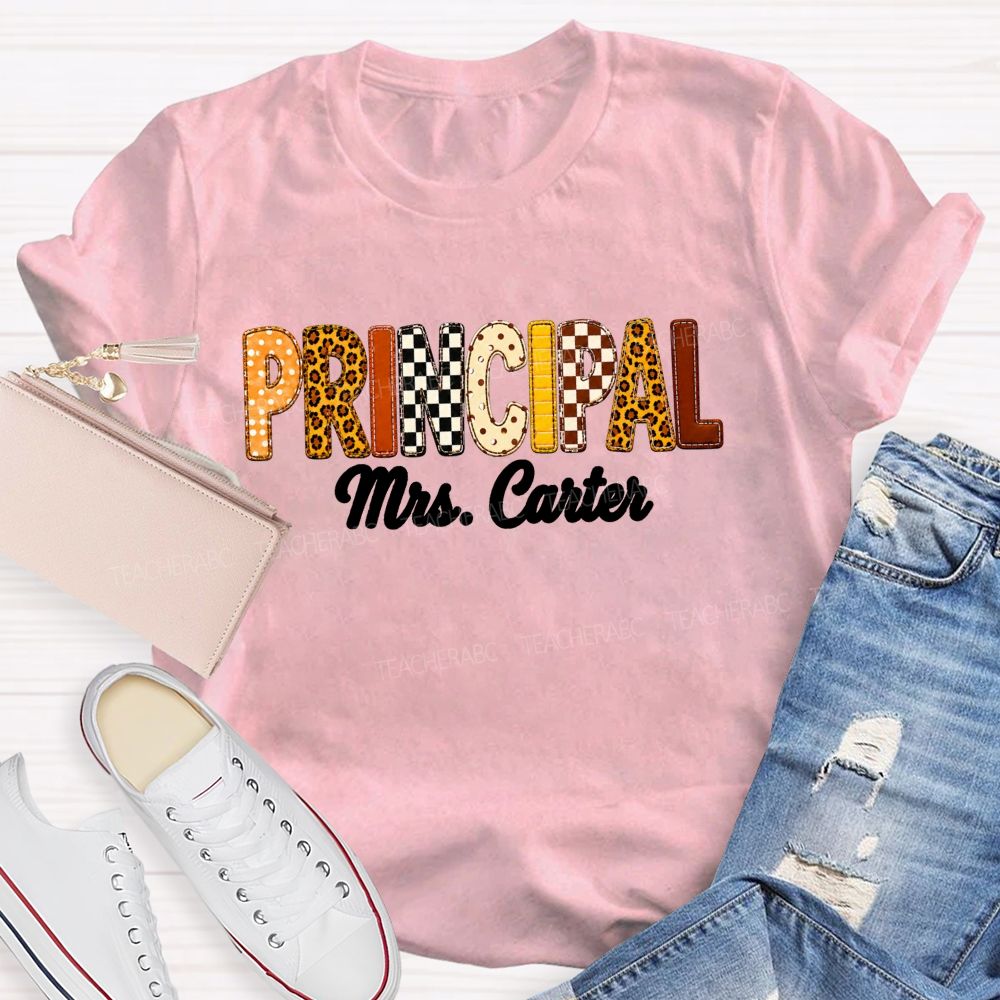 Personalized Principal Name Leopard Letter Teacher T-shirt