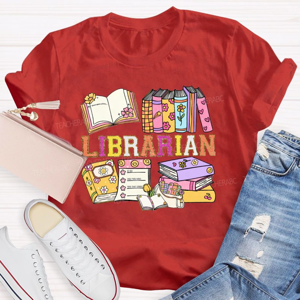 Librarian Glitter Letter Books Teacher T-shirt