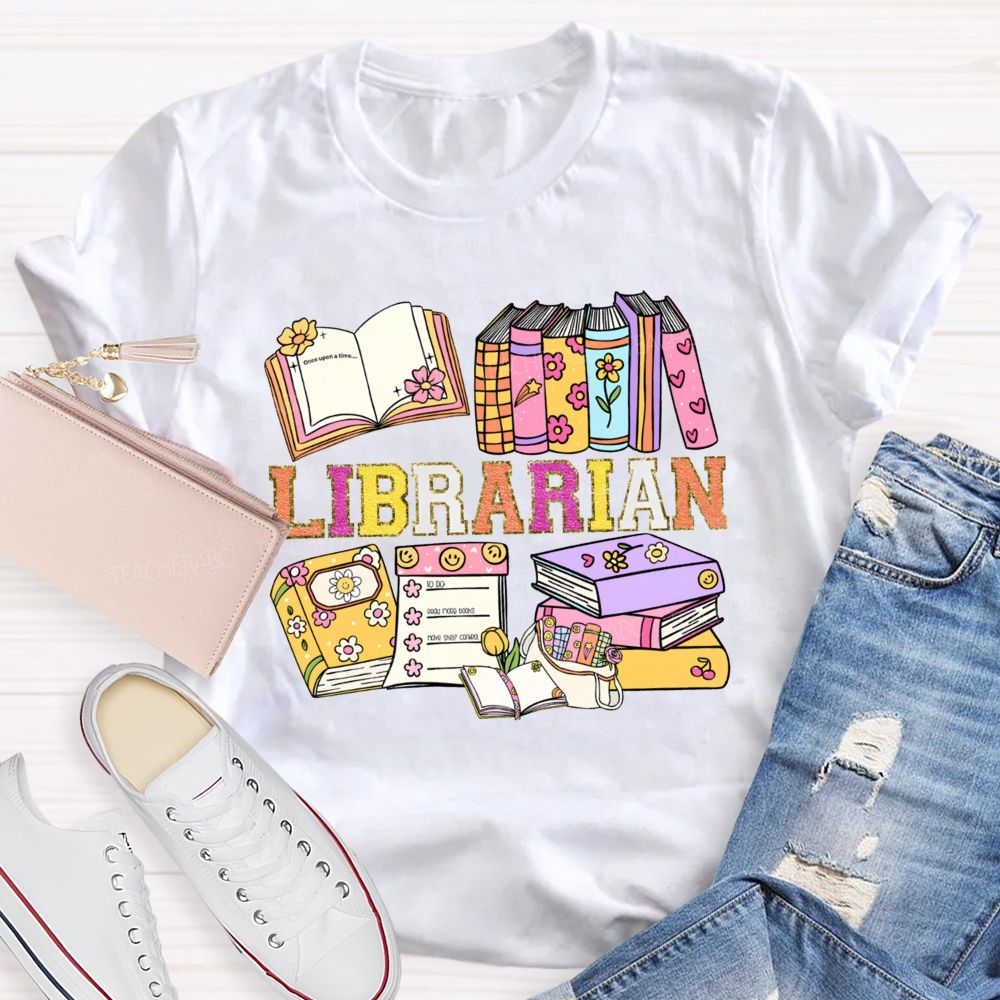 Librarian Glitter Letter Books Teacher T-shirt