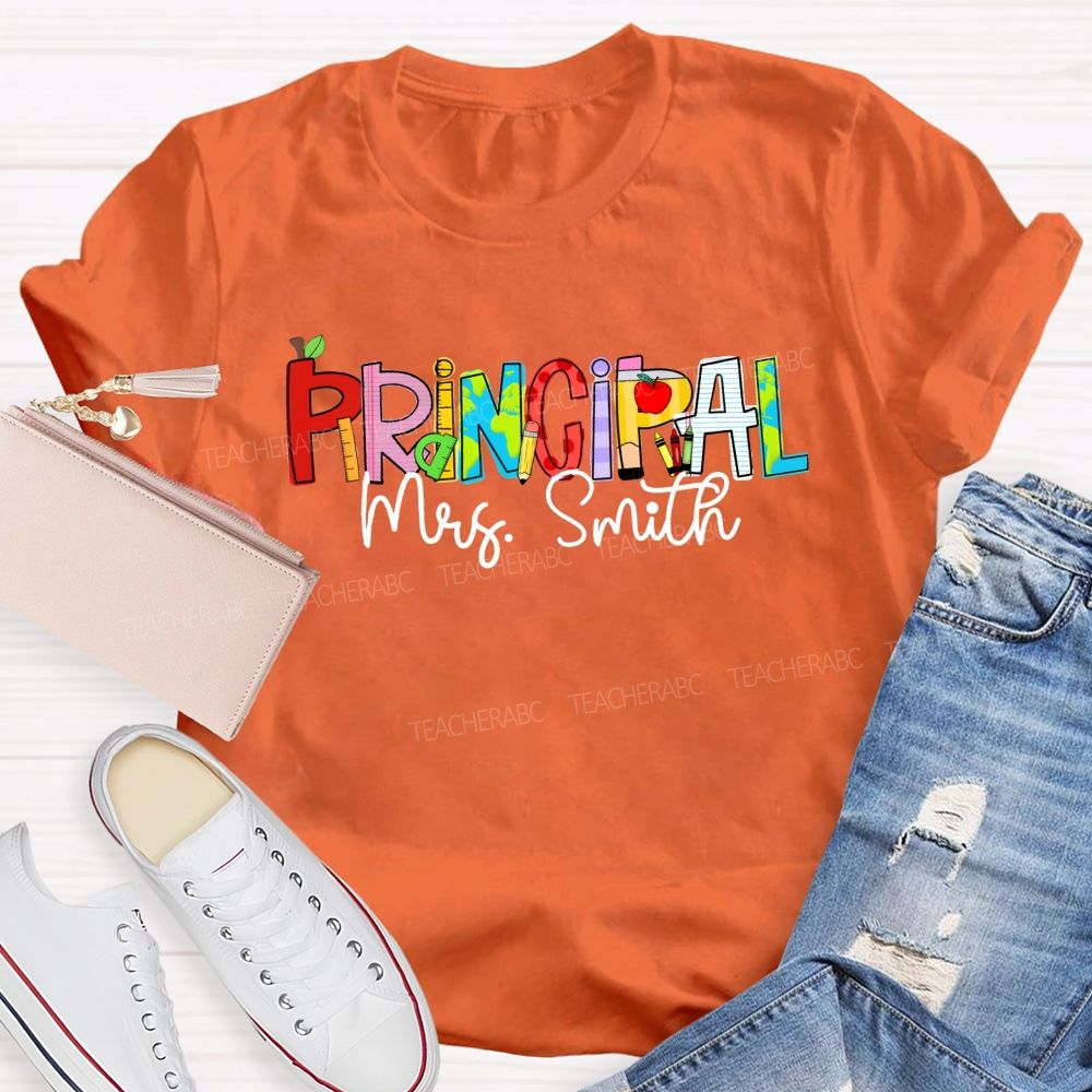 Personalized Name Principal Apple Teacher T-Shirt