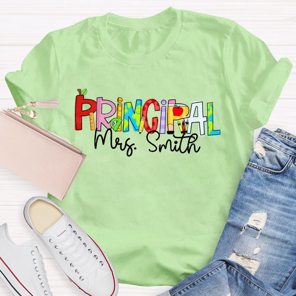 Personalized Name Principal Apple Teacher T-Shirt