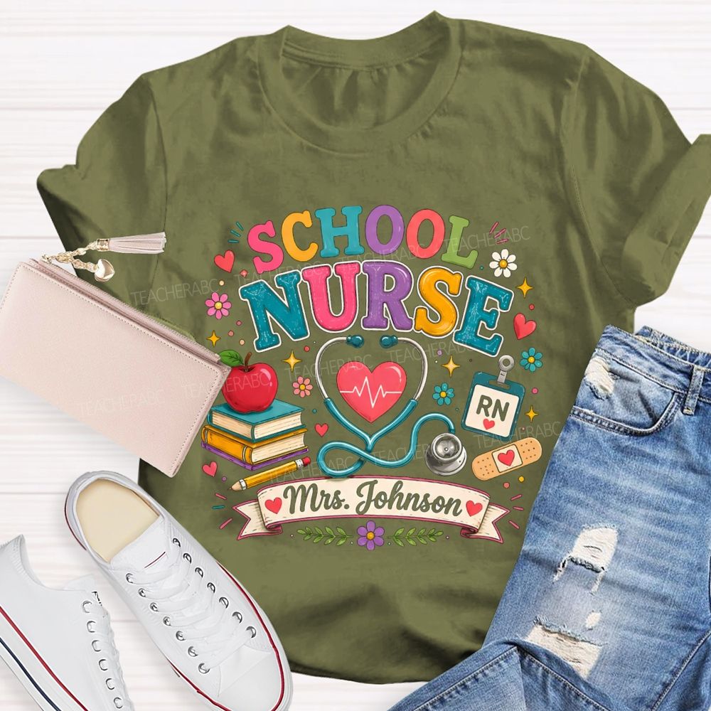 Personalized School Nurse Name Books Teacher T-Shirt
