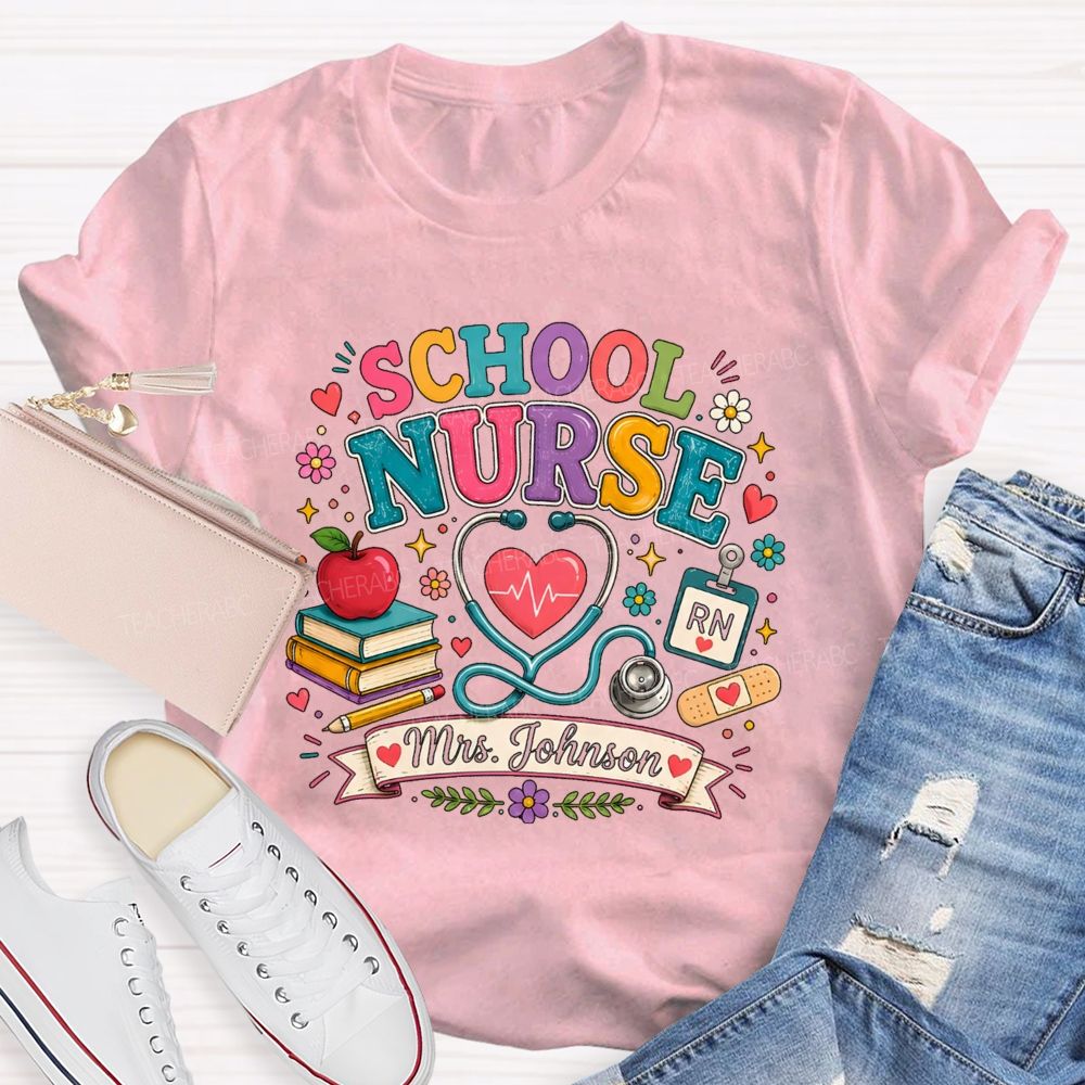 Personalized School Nurse Name Books Teacher T-Shirt