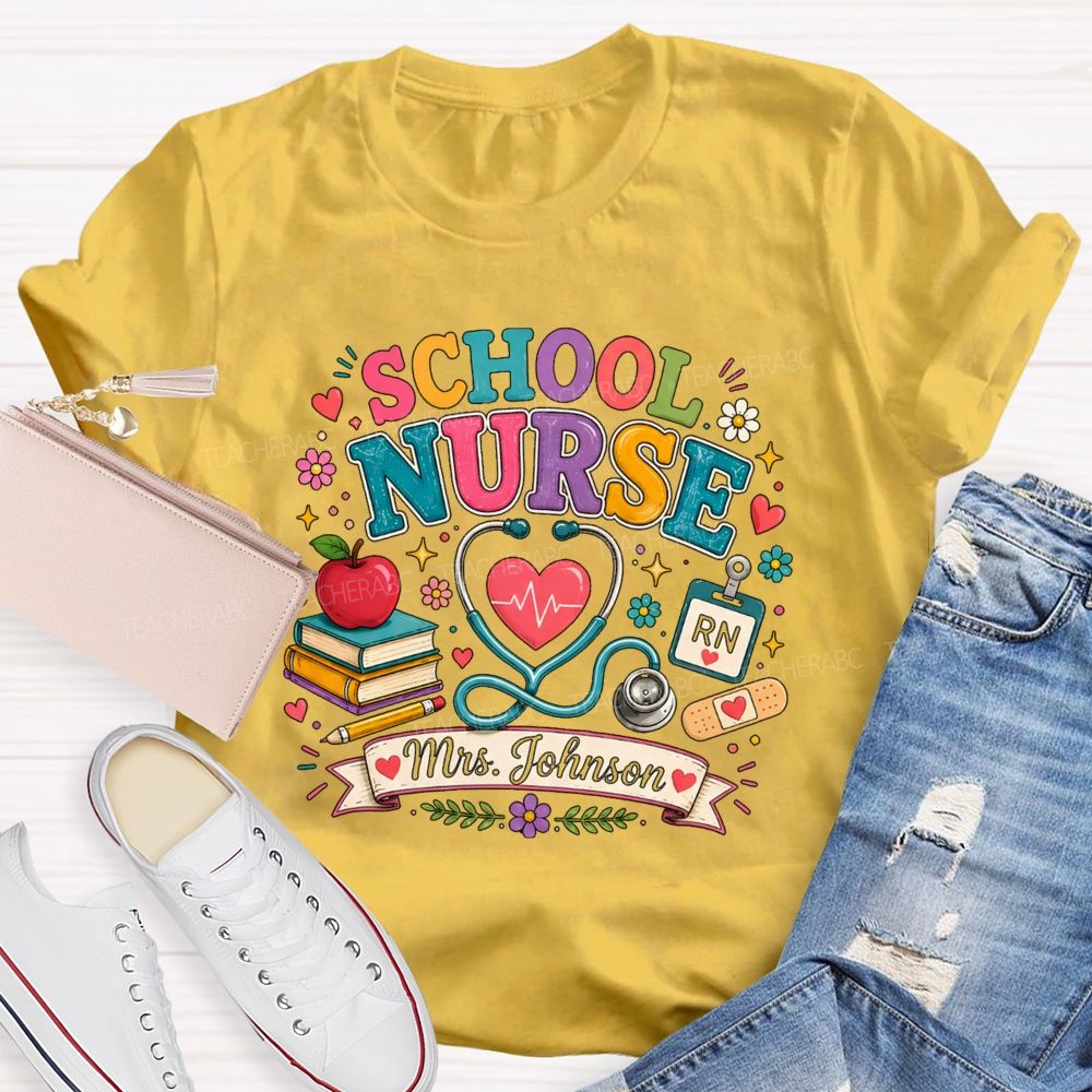 Personalized School Nurse Name Books Teacher T-Shirt