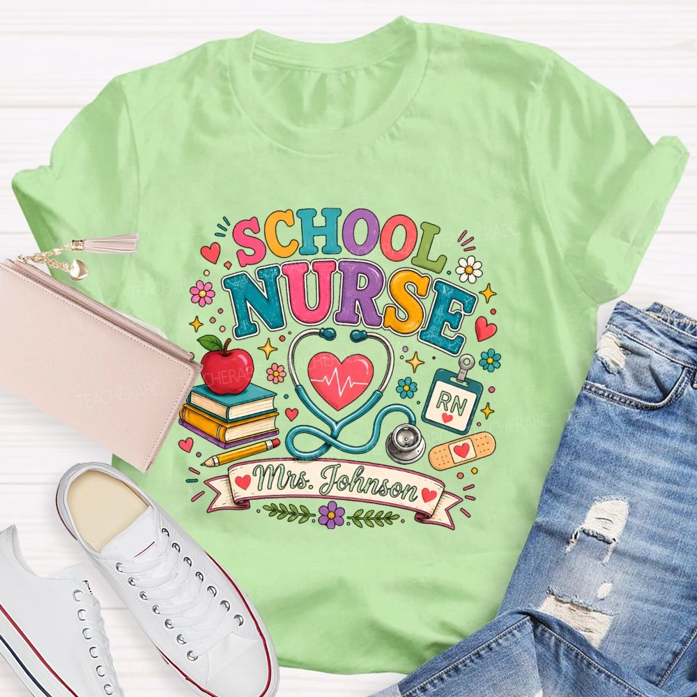 Personalized School Nurse Name Books Teacher T-Shirt